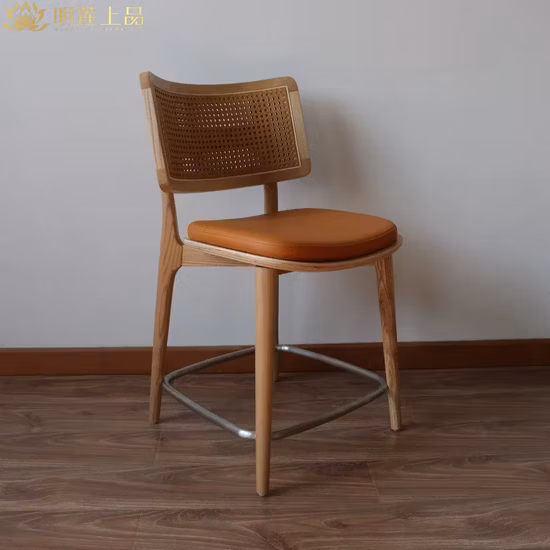 Commercial Grade Restaurant Furniture Leather Woven Solid Wood Frame Dining Chair