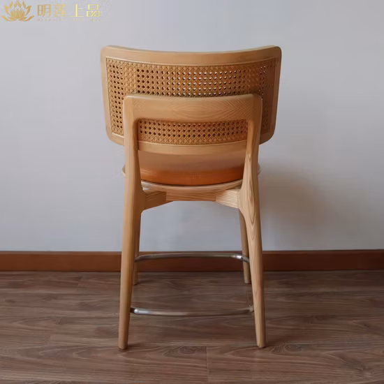 Commercial Grade Restaurant Furniture Leather Woven Solid Wood Frame Dining Chair