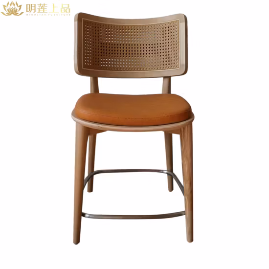 Commercial Grade Restaurant Furniture Leather Woven Solid Wood Frame Dining Chair